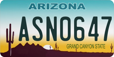 AZ license plate ASN0647