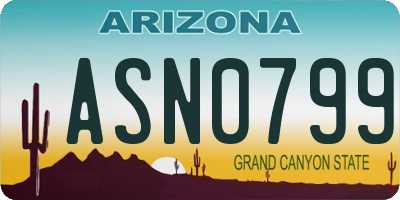 AZ license plate ASN0799