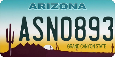 AZ license plate ASN0893
