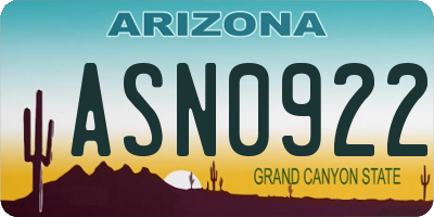 AZ license plate ASN0922