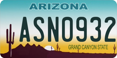 AZ license plate ASN0932