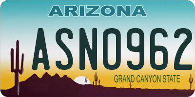 AZ license plate ASN0962