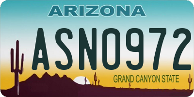 AZ license plate ASN0972