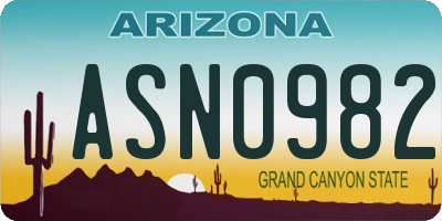 AZ license plate ASN0982