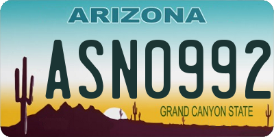 AZ license plate ASN0992