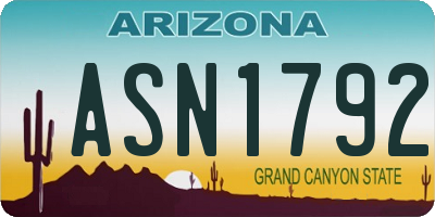 AZ license plate ASN1792