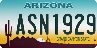 AZ license plate ASN1929