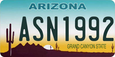 AZ license plate ASN1992