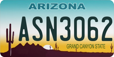 AZ license plate ASN3062