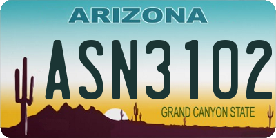 AZ license plate ASN3102