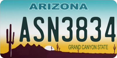 AZ license plate ASN3834