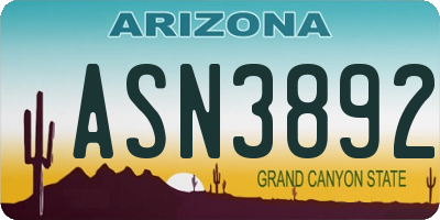 AZ license plate ASN3892