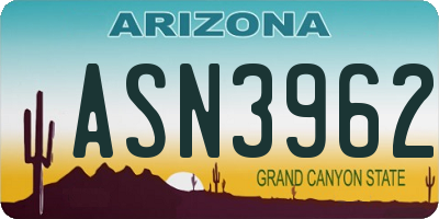 AZ license plate ASN3962