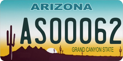 AZ license plate ASO0062