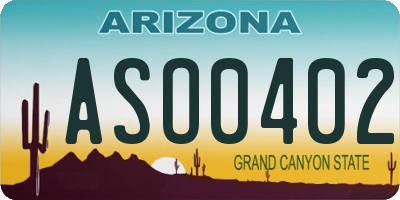 AZ license plate ASO0402