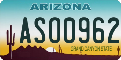 AZ license plate ASO0962