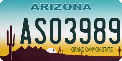 AZ license plate ASO3989