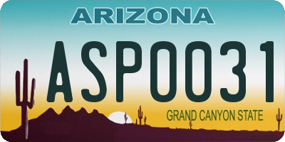 AZ license plate ASP0031