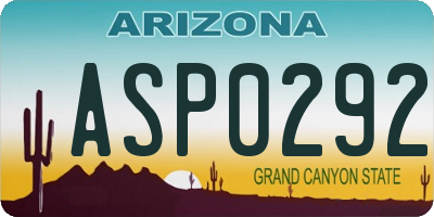 AZ license plate ASP0292