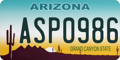 AZ license plate ASP0986
