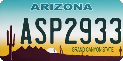 AZ license plate ASP2933