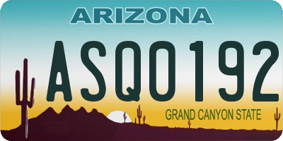 AZ license plate ASQ0192