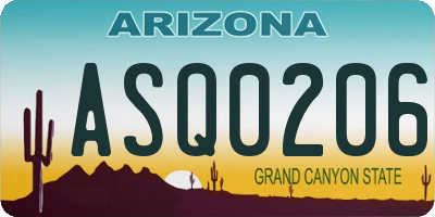 AZ license plate ASQ0206