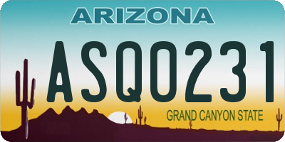 AZ license plate ASQ0231