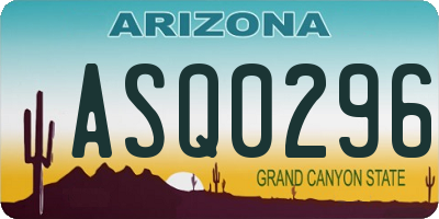 AZ license plate ASQ0296