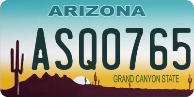 AZ license plate ASQ0765