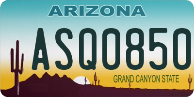 AZ license plate ASQ0850