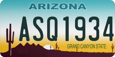 AZ license plate ASQ1934