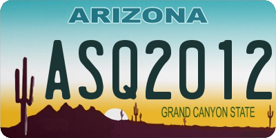 AZ license plate ASQ2012