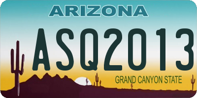 AZ license plate ASQ2013