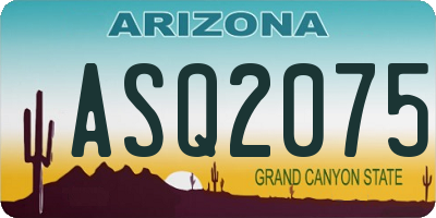 AZ license plate ASQ2075