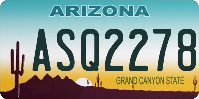 AZ license plate ASQ2278