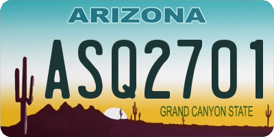 AZ license plate ASQ2701