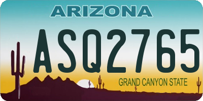 AZ license plate ASQ2765