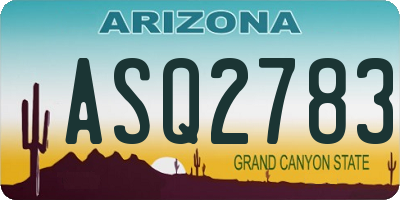 AZ license plate ASQ2783