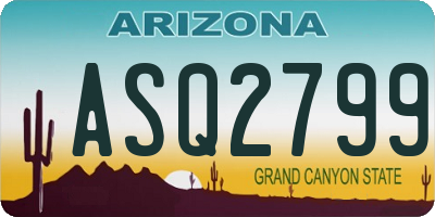 AZ license plate ASQ2799