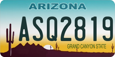 AZ license plate ASQ2819