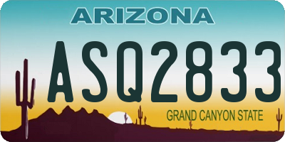 AZ license plate ASQ2833
