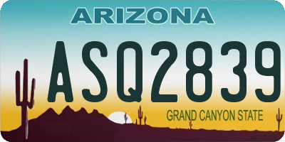 AZ license plate ASQ2839