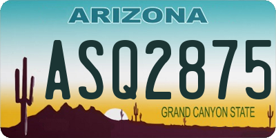 AZ license plate ASQ2875