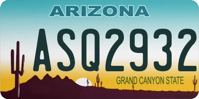 AZ license plate ASQ2932