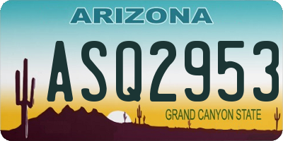 AZ license plate ASQ2953