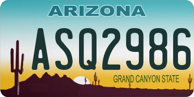 AZ license plate ASQ2986