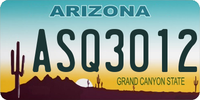 AZ license plate ASQ3012