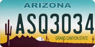 AZ license plate ASQ3034