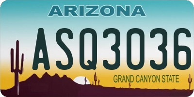 AZ license plate ASQ3036